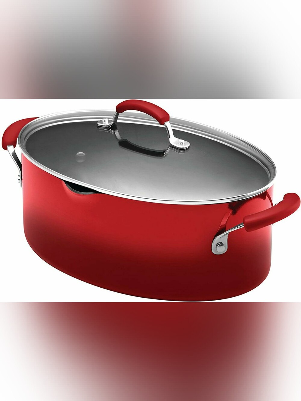 Rachael Ray Nonstick Pasta Stock Pot with Glass Lid & Spout 8Qt Red